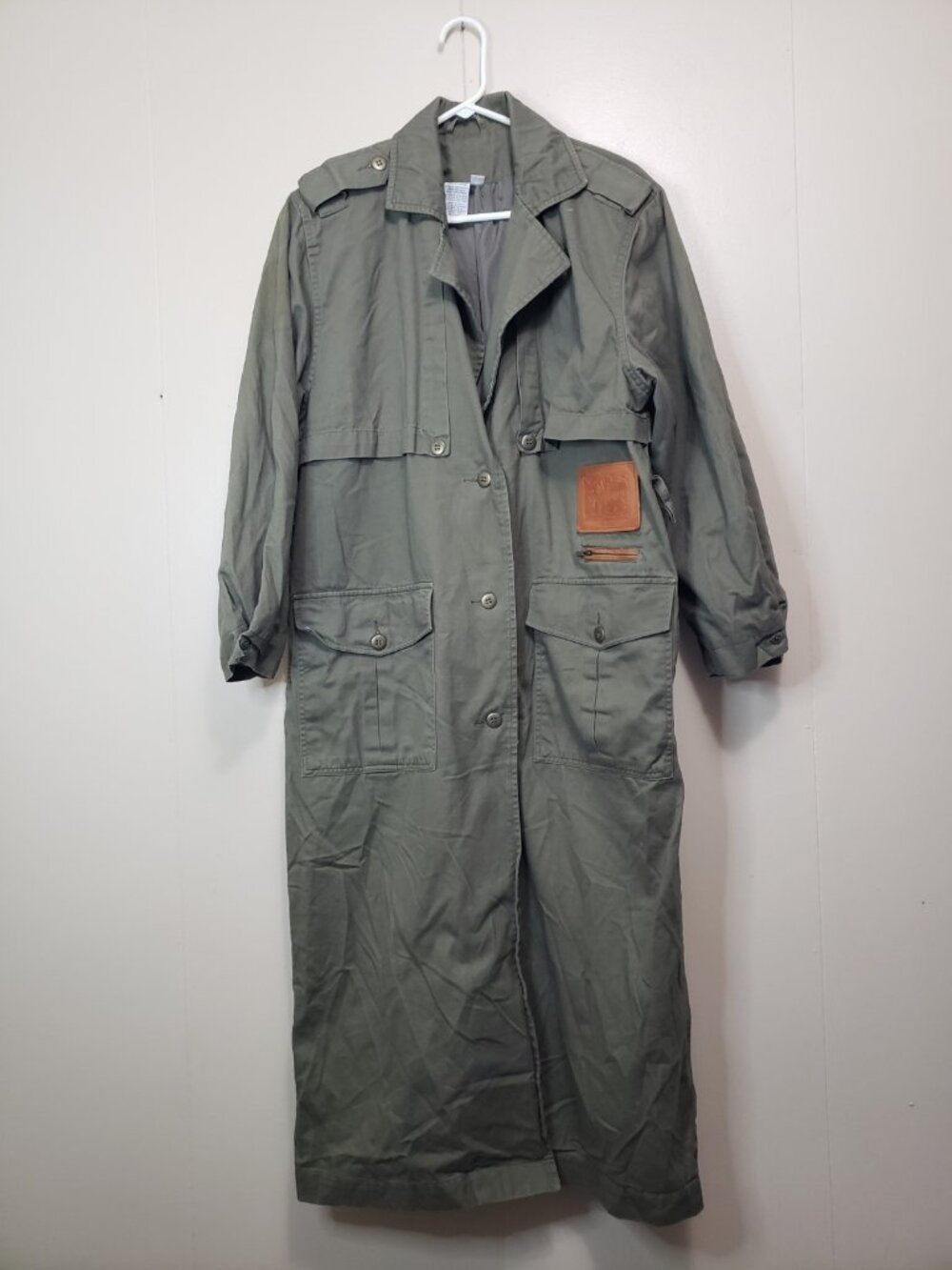 VTG Together Womens 10 Canvas Trench Coat Green Leather Accent Utility NO BELT
